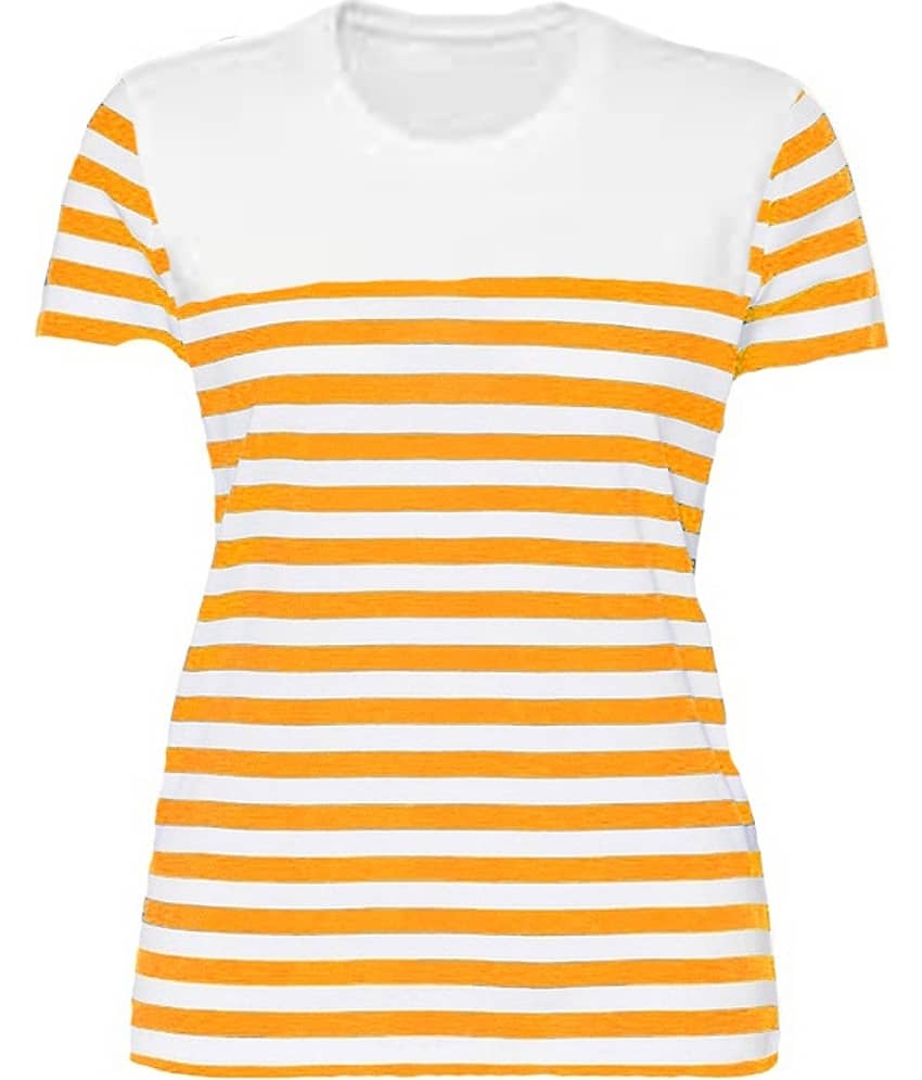 VEE SAA Women Cotton Striped Regular Fit Round Neck T-Shirt ( Yellow )