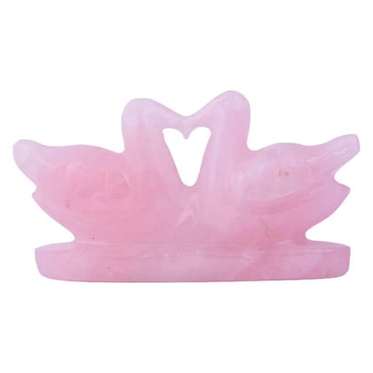 Precious Stone Rose Quartz Crystal Pair of Kissing Swans for Lovebirds for Couple Relationship, Feng Shui and Vastu(KI_079)  by Krishna Impex
