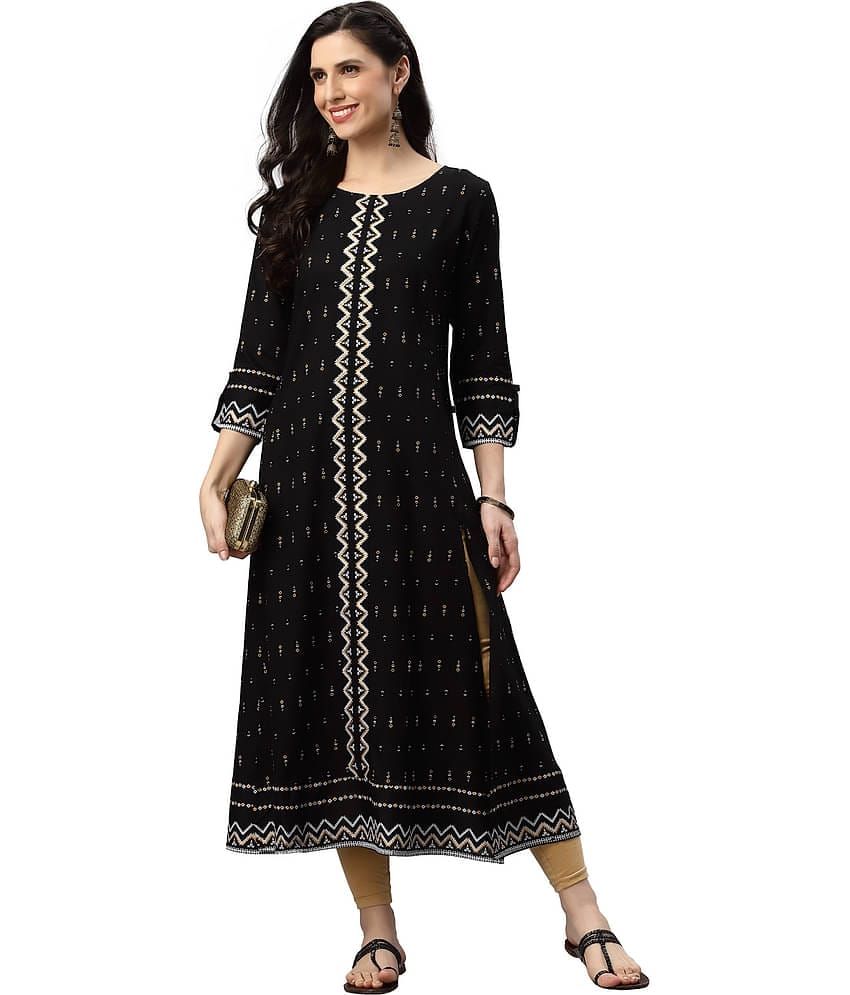 Yash Gallery - Black Cotton Women's A-line Kurti ( Pack of 1 )