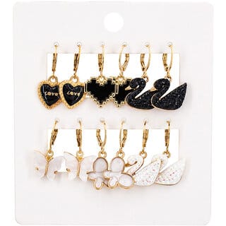 Black and White Different Shape Earring Set (6Pairs in a Pack)