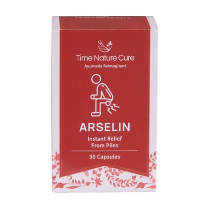 Time Nature Cure Arselin Ayurvedic Piles Medicine for Relief from Hemorrhoids, Fissures & Fistula | Reduces Pain, Itching & Bleeding | Herbal Care Supplement | 30 Capsules, Pack of 1