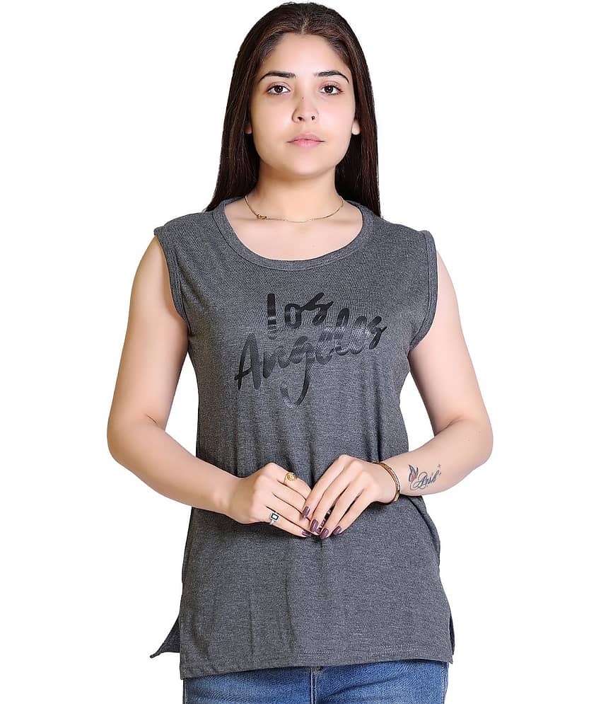 Ogarti Women Cotton Blend Printed Regular Fit Round Neck T-Shirt ( Charcoal )