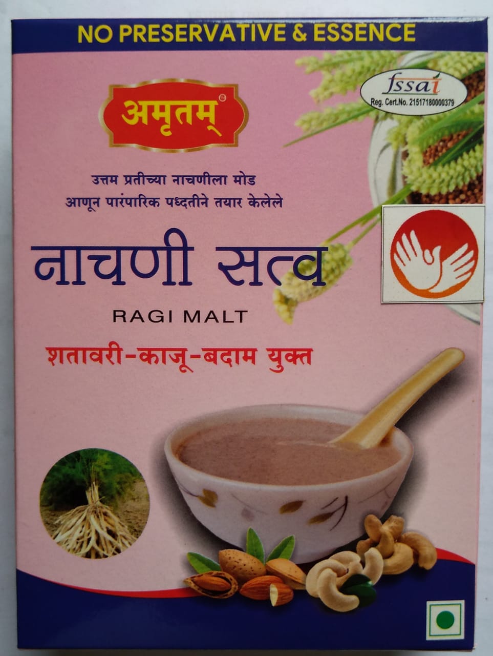 Amrutam Ragi Malt (200g) | Nachni Satva with Shatavari, Cashew & Almonds | No Preservatives & Essence | Nutritious Health Drink