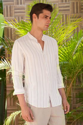 Panama - Cotton Viscose Striped Shirt - Off White-M-40 / OFF WHITE