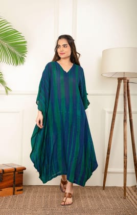 Blue And Green Rope Tie Dye Cowl Kaftan-S