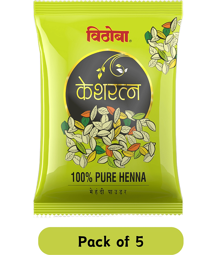Vithoba Keshratna 100% Pure Natural Henna Mehndi Hair Color/Dye Powder for Men & Women Pack of 5
