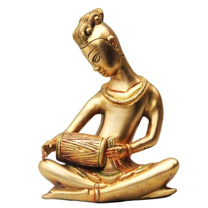 Brass Showpiece Dholak Rajisthani Statue, Height : 8.5 Inch (BSMAS479 B)