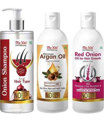The Nile Red Onion Shampoo 200 ML + Argan Argan Oil 100 ML + Red Onion Oil 100 ML  Shampoo 400 mL Pack of 3