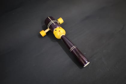 Wooden Duck Whistle Toy, Traditional Musical Instrument, Purple and Yellow Wooden Duck Whistle Toy, Traditional Musical Instrument, Purple and Yellow