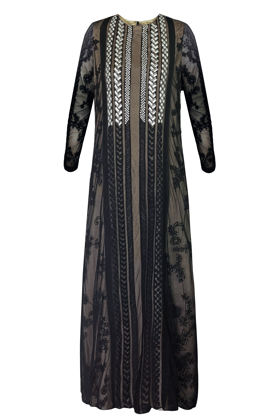 BORDER FLORAL EMBROIDERED GOWN-XL / Black