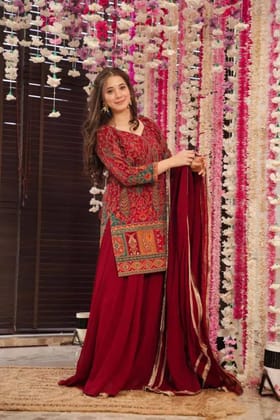 Maroon Printed Crepe Salwar Kameez With Dupatta-M