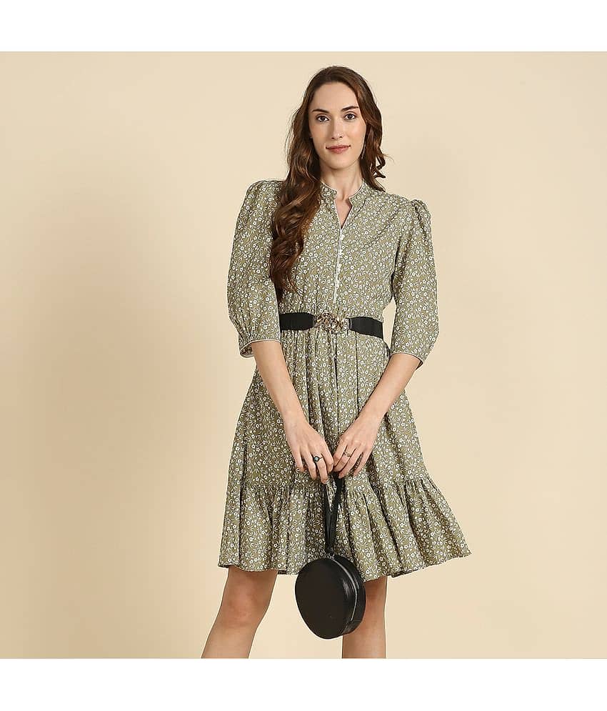 Madhuram Textiles - Green Georgette Women's Fit & Flare Dress ( Pack of 1 )