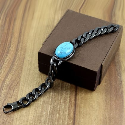 Salman Khan Curb Black Turquoise Black Stainless Steel Bracelet Men