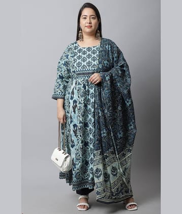 Rajnandini - Blue Anarkali Cotton Women's Stitched Salwar Suit ( Pack of 1 )