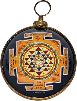 Real Seed Shri Sampoorn Vyapar Vridhi Yantra (Shree Yantra) for Financial Gain and Profit in Business Glass Optical Lens Yantra (Black Base)