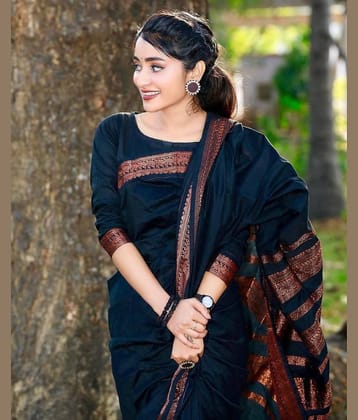 fab woven Art Silk Woven Design Banarasi saree With Unstitched Blouse Piece ( Green )