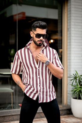 Mehroon Stripe Crochet Shirt Mehroon Stripe Crochet Shirt
