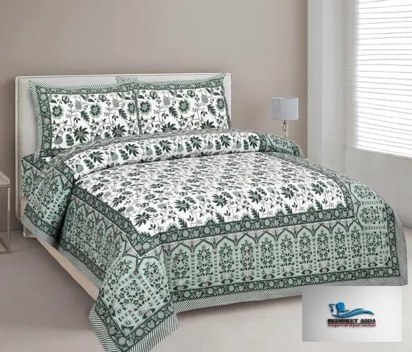 3001-Hometrade India-Standard King Size (90*108 Inches)-Buy Pure Cotton Jaipuri Printed Flat King Size Double Bedsheet With 2 Matching Pillow Cover