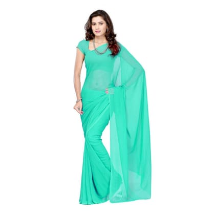 Generic Women's Georgette Plain Saree with Blouse (Sea Green, 5 - 6 Mtrs)