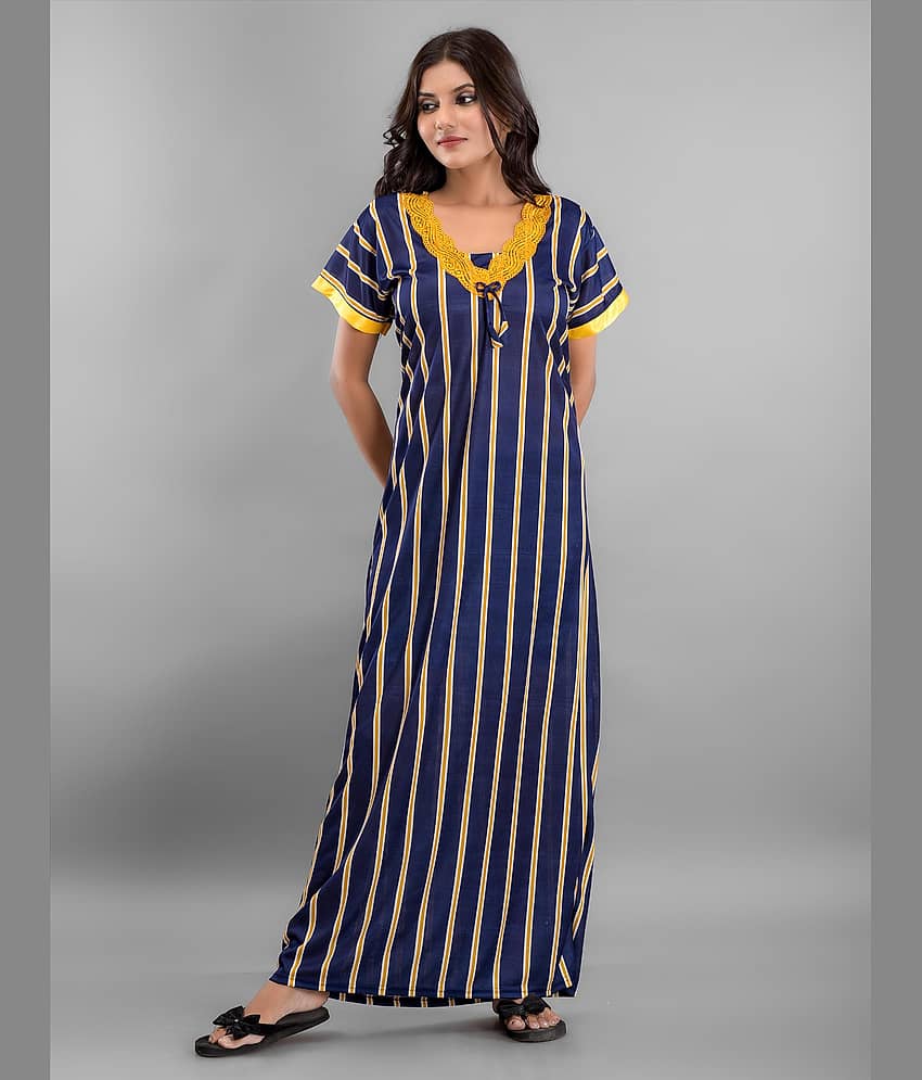 Apratim - Blue Satin Women's Nightwear Nighty & Night Gowns ( Pack of 1 )