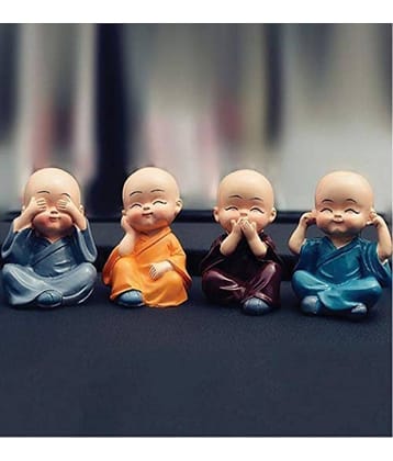 Leavess MONK BUDDHA Resin Buddha Idol 10 x 8 cms Pack of 4