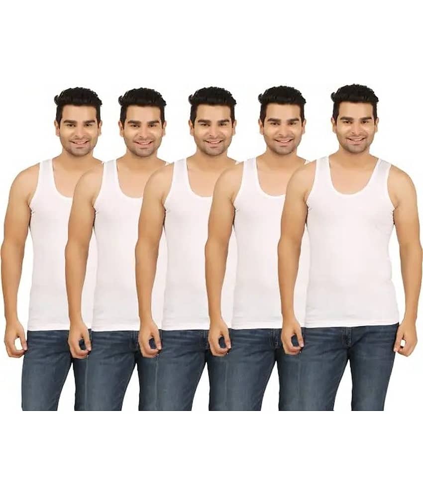 CAVENDRES Pack of 5 Cotton Basic Vest For Men ( White )