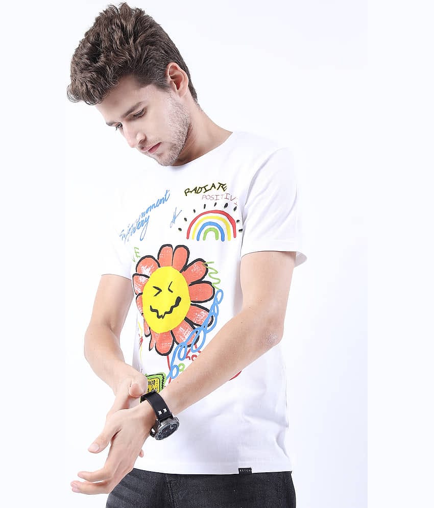 Ketch Pack of 1 100% Cotton Slim Fit Men's T-Shirt ( White )