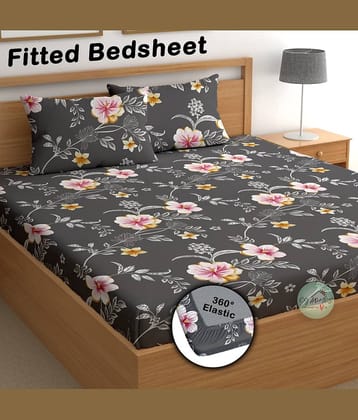 CG HOMES Cotton 1 Double Fitted Bedsheet with 2 Pillow Covers ( 220 cm x 220 cm ) , Gray
