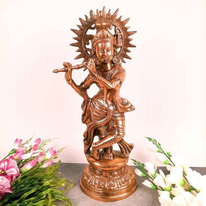 Krishna Idol | Shri Krishna Statue Playing Flute | Lord Krishna Metal Murti - for Puja, Home, Table, Living Room, Office Desk, Entrance Decoration & Gift - 22 Inch