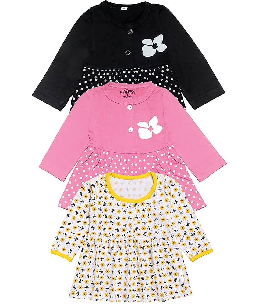 Babeezworld Pack of 3 Baby Girls 100% Cotton Frocks ( Multi )