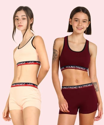 Girls Love Elastic Combo Lingerie Set(Pack of  2)-7-8YEARS / PEACH MAROON