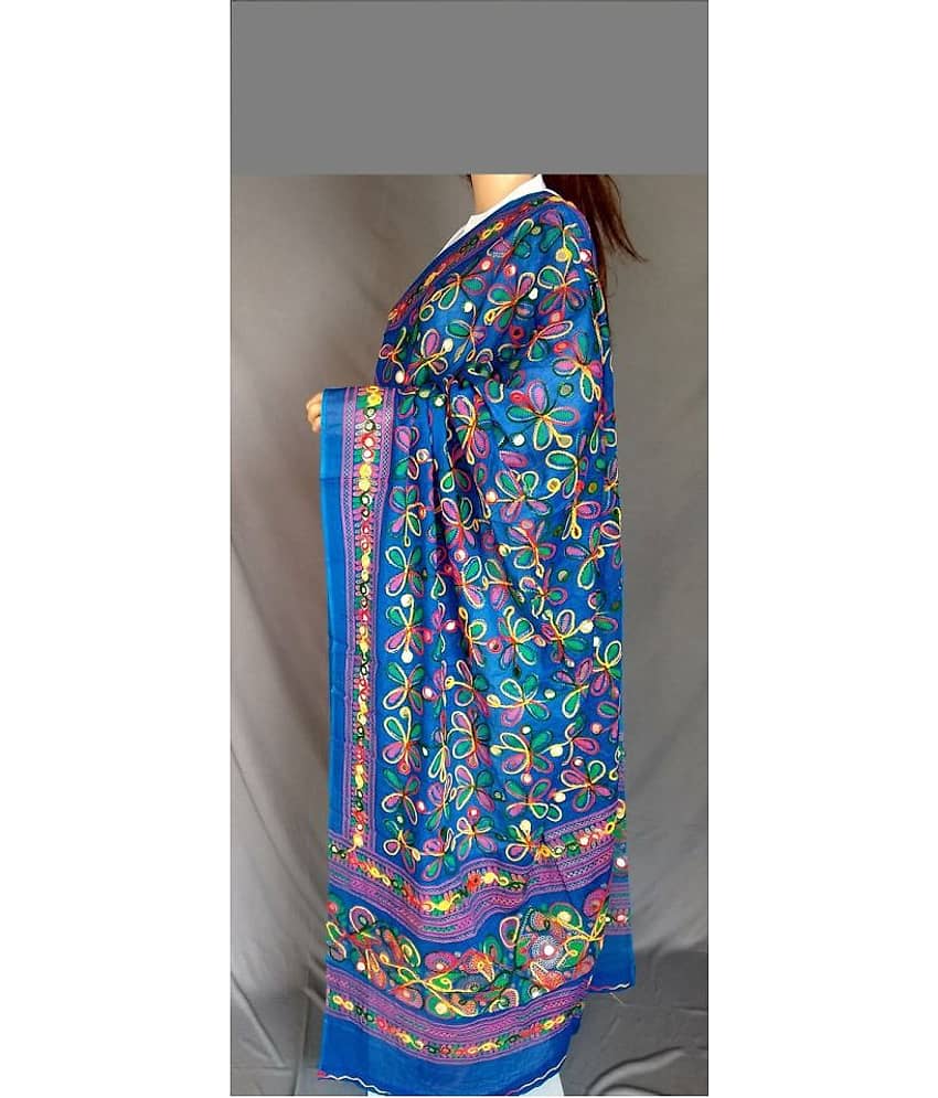 Apratim Blue Cotton Kutch Embroidered Dupatta