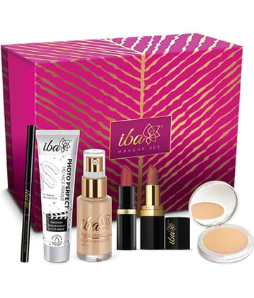 Iba Makeup Gift Set Medium Foundation, Compact, Primer, Lipsticks, Kajal, (Pack of 1)