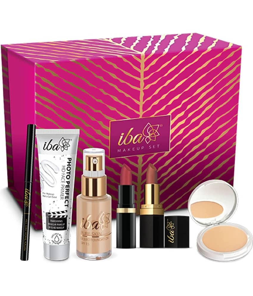 Iba Makeup Gift Set Medium Foundation, Compact, Primer, Lipsticks, Kajal, (Pack of 1)
