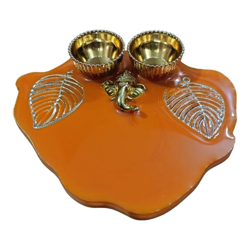 ART2ARTIST Handmade Tilak Platter with Ganesh | Resin Plate of Roli Chawal Platter for Rakhsha Bhandhan, Pooja Thali, Home Decorations,Diwali Gift.(4 inch) Yellow