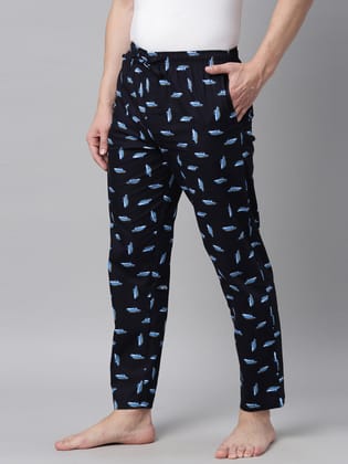 Navy Blue Printed Lounge Pant-L