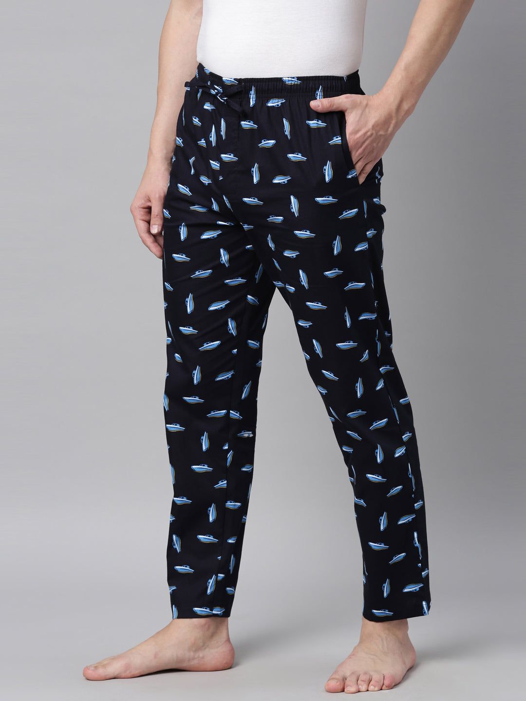 Navy Blue Printed Lounge Pant-L