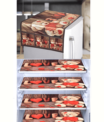 Crosmo Polyester Typography Fridge Mat & Cover ( 99 53 ) Pack of 5 - Brown