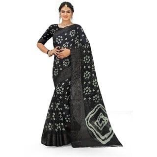 SVB Saree Black Colour Bandhani  Cotton Printed Saree
