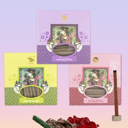 Nandi Panchgavya 100 Percent Cow Dung Dhoop Sticks for Pooja (Lemongrass, Oud, Rose Fragrance -Pack of 3,150 Sticks)