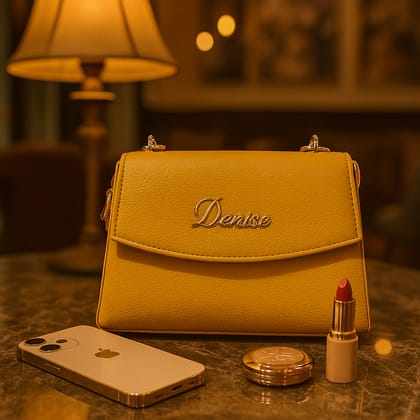 Ksampada the Denise Elegant Mustard Yellow Mini Shoulder Bag with Gold Chain Strap