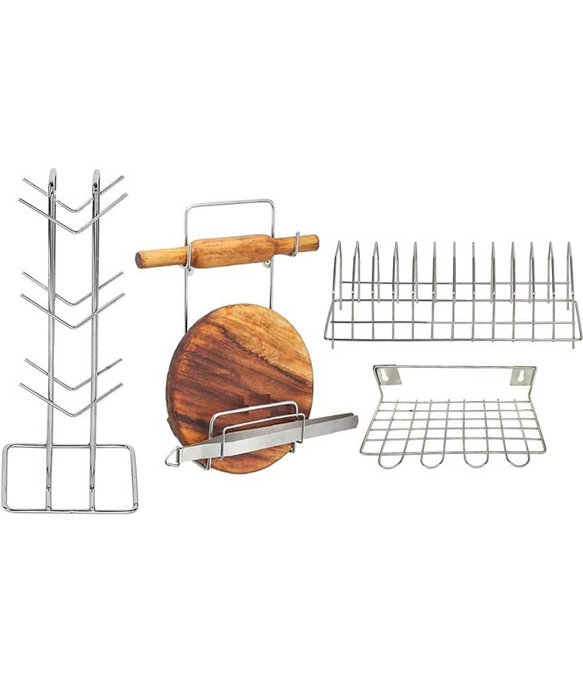 JISUN - Silver Stainless Steel Storage Racks ( Pack of 4 )