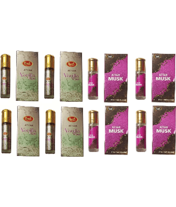 MONET 4 VANILA ROSE ATTAR, 4 ATTAR MUSK, 8 ML EACH, PACK OF 8 .