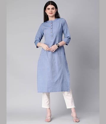 Hritika - Blue Cotton Blend Women's Straight Kurti ( Pack of 1 )