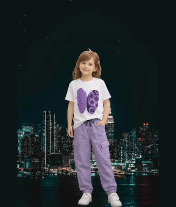 TarrenT HunT Pack of 1 Girls Cotton Blend T-shirt & Pants ( Purple )