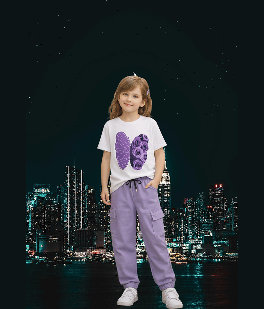 TarrenT HunT Pack of 1 Girls Cotton Blend T-shirt & Pants ( Purple )