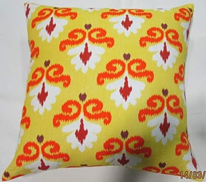 KOKO Home Yellow Traditional Print Cushion Covers  16x16 Inches Cotton Fabric Zipper Square Covers for Sofa, Chair, Bed for Home, Office Use (Set of 5)