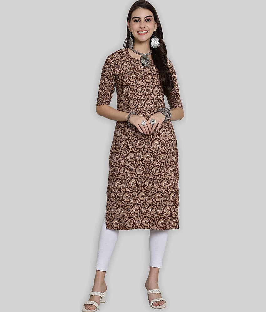 7Threads Crepe Printed Straight Women's Kurti - Beige ( Pack of 1 )