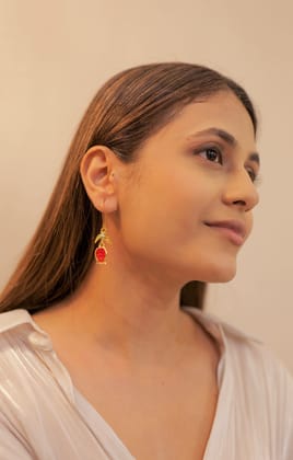 Pomegranate Whisper Earrings-STAINLESS STEEL / RED