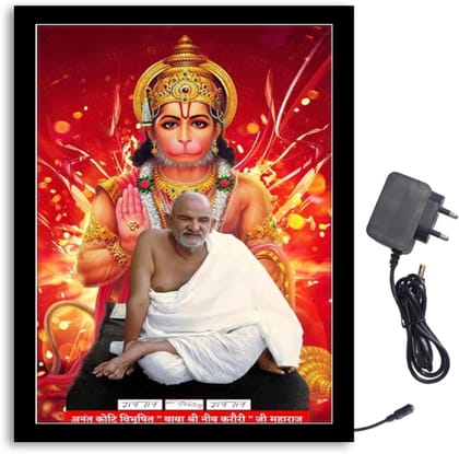 NOKKES Hanuman Ji With Neam Karoli Baba Ji Light Photo Frame 8X10 inch Led Light photo Frame With Light Adaptor Led Light Photo Frame Black Color Photo Frame_AQW168 NOKKES Hanuman Ji With Neam Karoli Baba Ji Light Photo Frame 8X10 inch Led Light photo Frame With Light Adaptor Led Light Photo Frame Black Color Photo Frame_AQW168